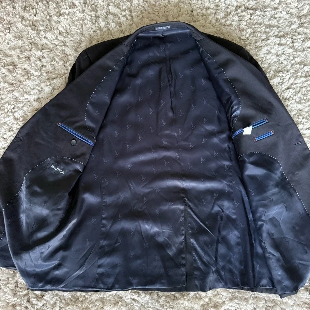 Nautica Wool 2-button Navy Blazer Anchor Nautical‎ Solver Metal Buttons 46R EUC